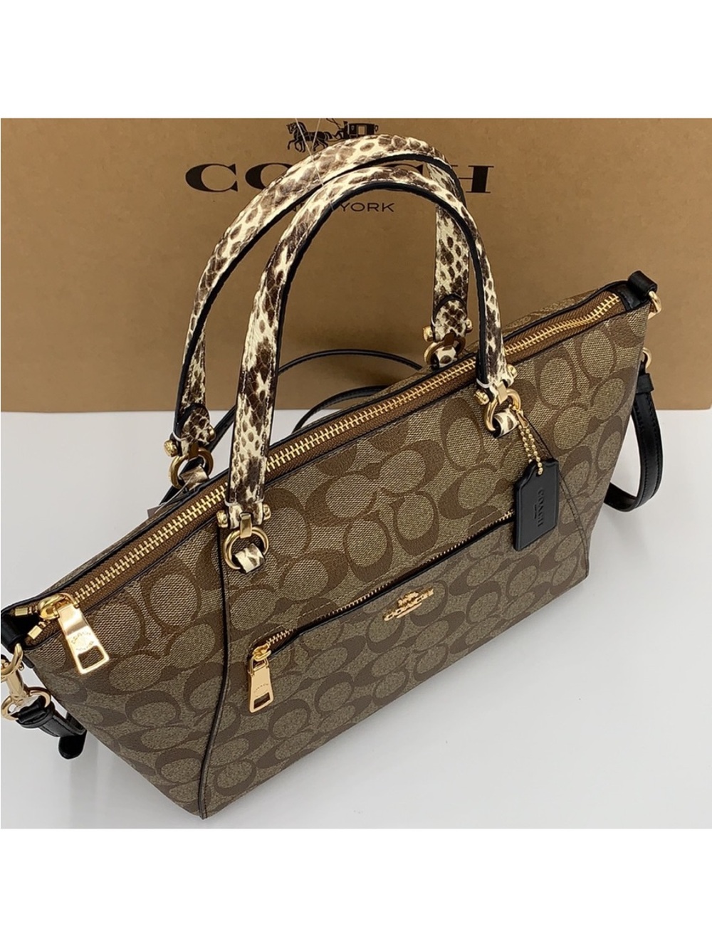 COACH Prairie Satchel / Shoulder In Colorblock
Signature Canvas Khaki/Black - Picture 6 of 16